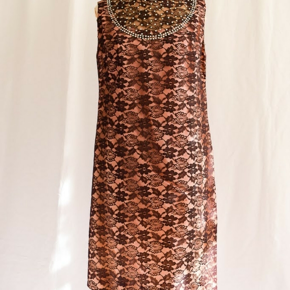 Vintage 1960s Rhinestone Studded Lace Shift Dress - Picture 4 of 4